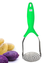 Heart Home Stainless Steel Potato Vegetable Pav Bhaji Masher with Plastic Handle, Pack of 2 (Green)